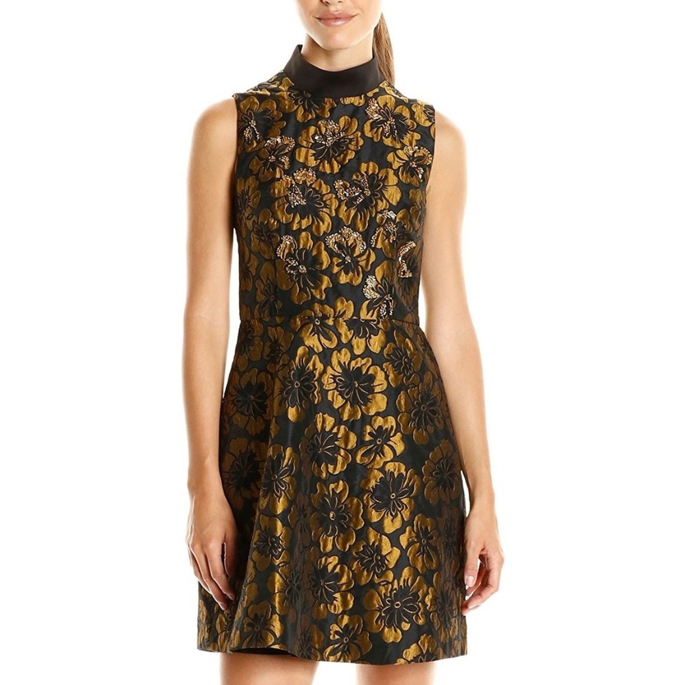 NWT Rachel Roy Black Gold A-Line Floral Dress